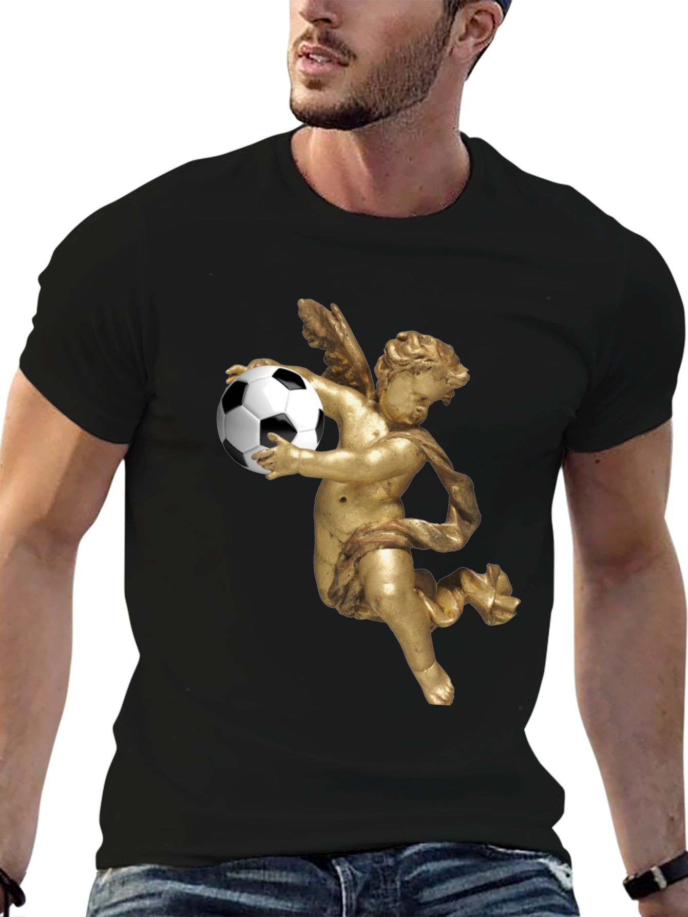 Angel Soccer T-Shirt - Black Graphic Tee