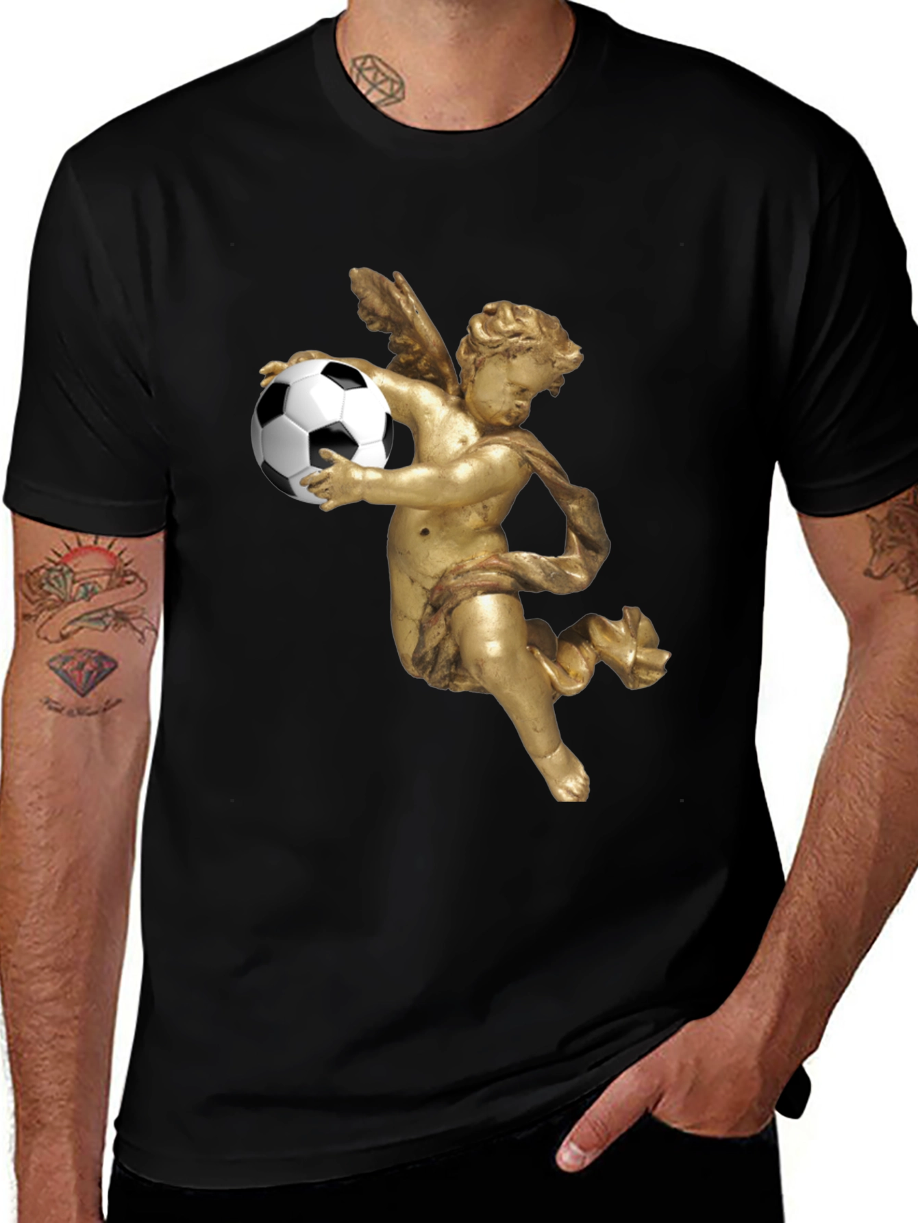Angel Soccer T-Shirt - Black Graphic Tee