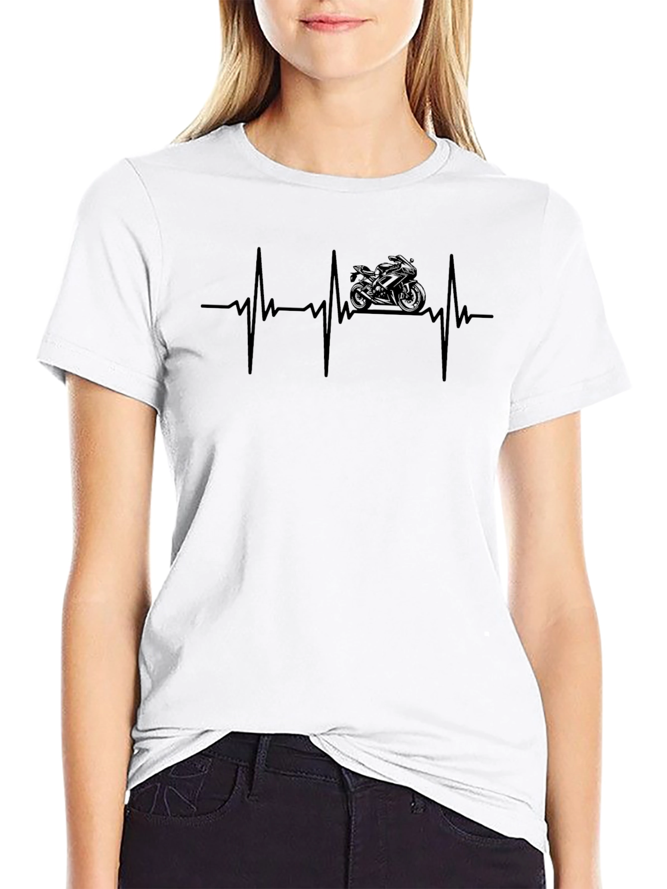 Motorcycle Heartbeat Graphic Tee - Black