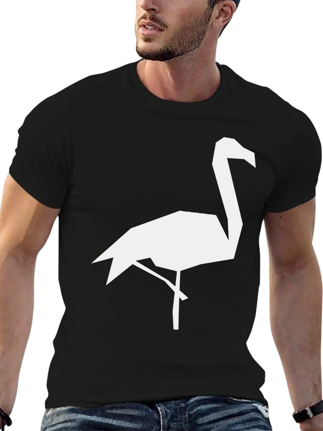 Geometric Flamingo Graphic Tee - Black