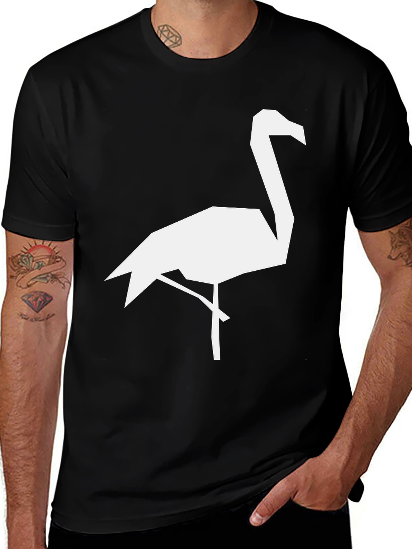 Geometric Flamingo Graphic Tee - Black