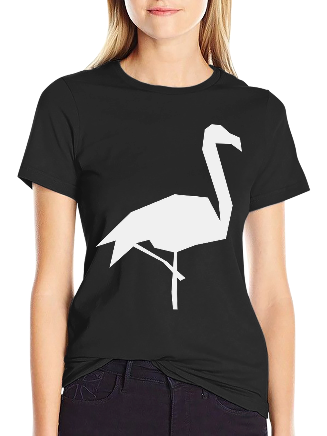 Geometric Flamingo Graphic Tee - Black