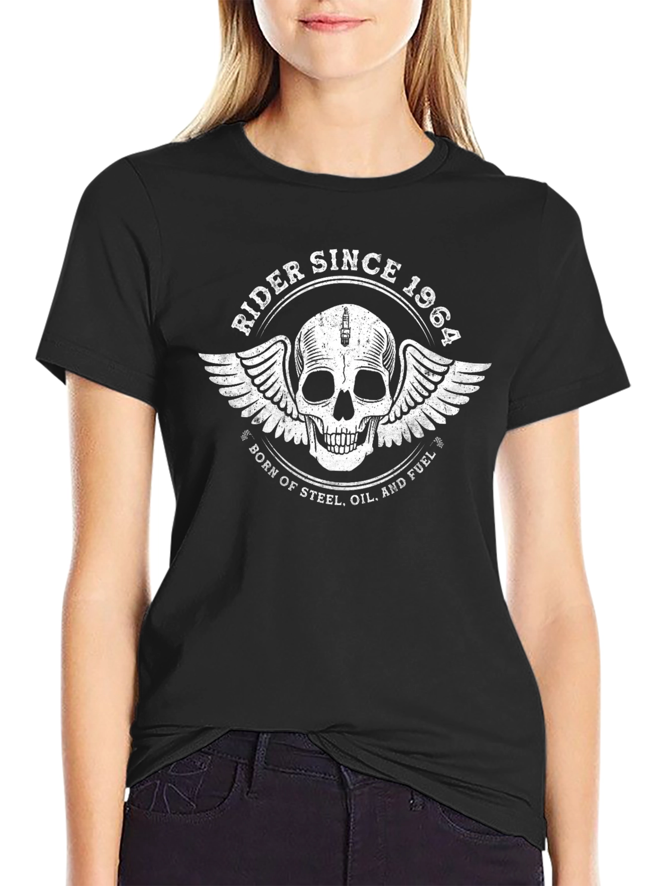 Rider Since 1964 Skull Graphic Tee - Black Cotton