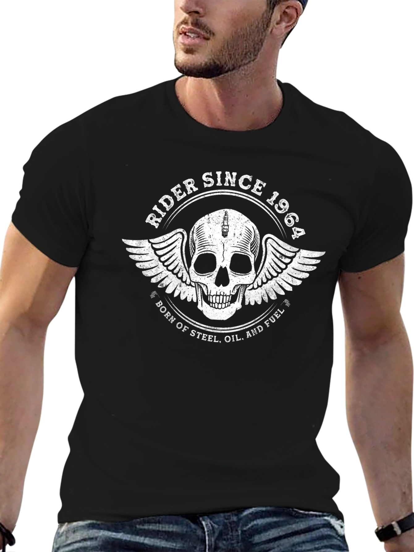 Rider Since 1964 Skull Graphic Tee - Black Cotton