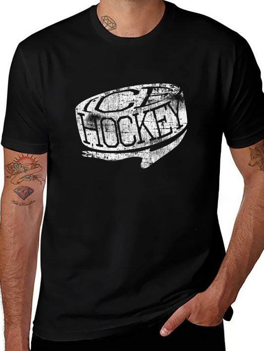 Distressed Ice Hockey Graphic Tee - Black