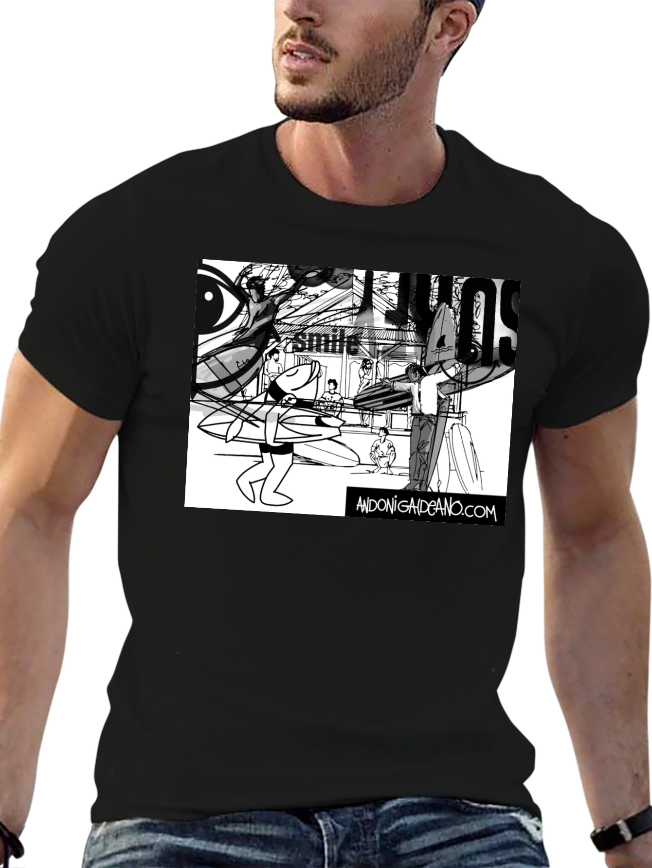 Surf Art T-Shirt - Black Cotton Tee