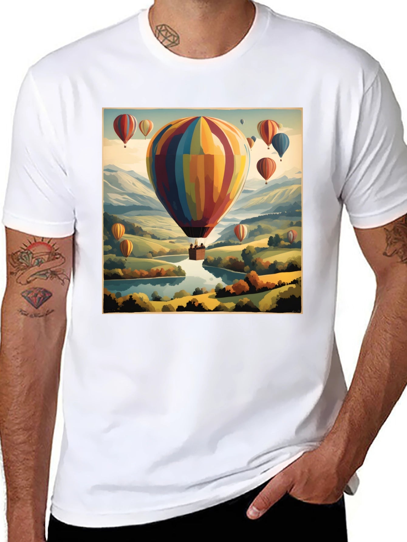 Scenic Hot Air Balloon Ride Graphic T-Shirt