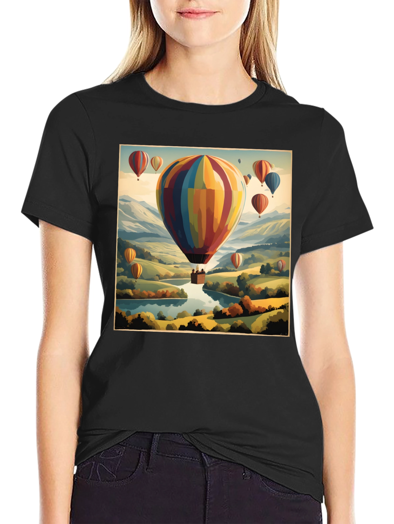 Scenic Hot Air Balloon Ride Graphic T-Shirt
