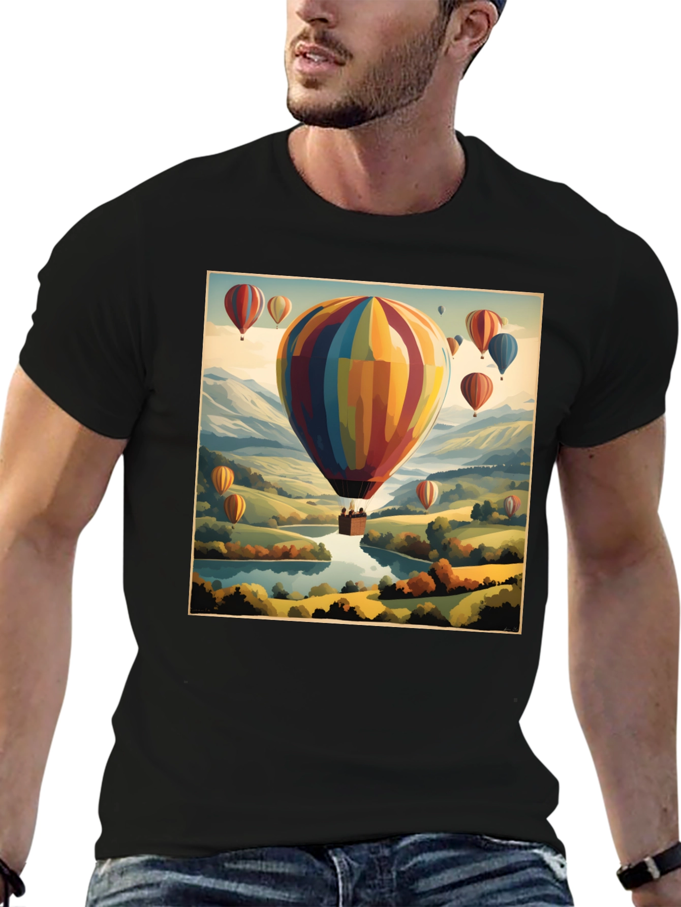 Scenic Hot Air Balloon Ride Graphic T-Shirt