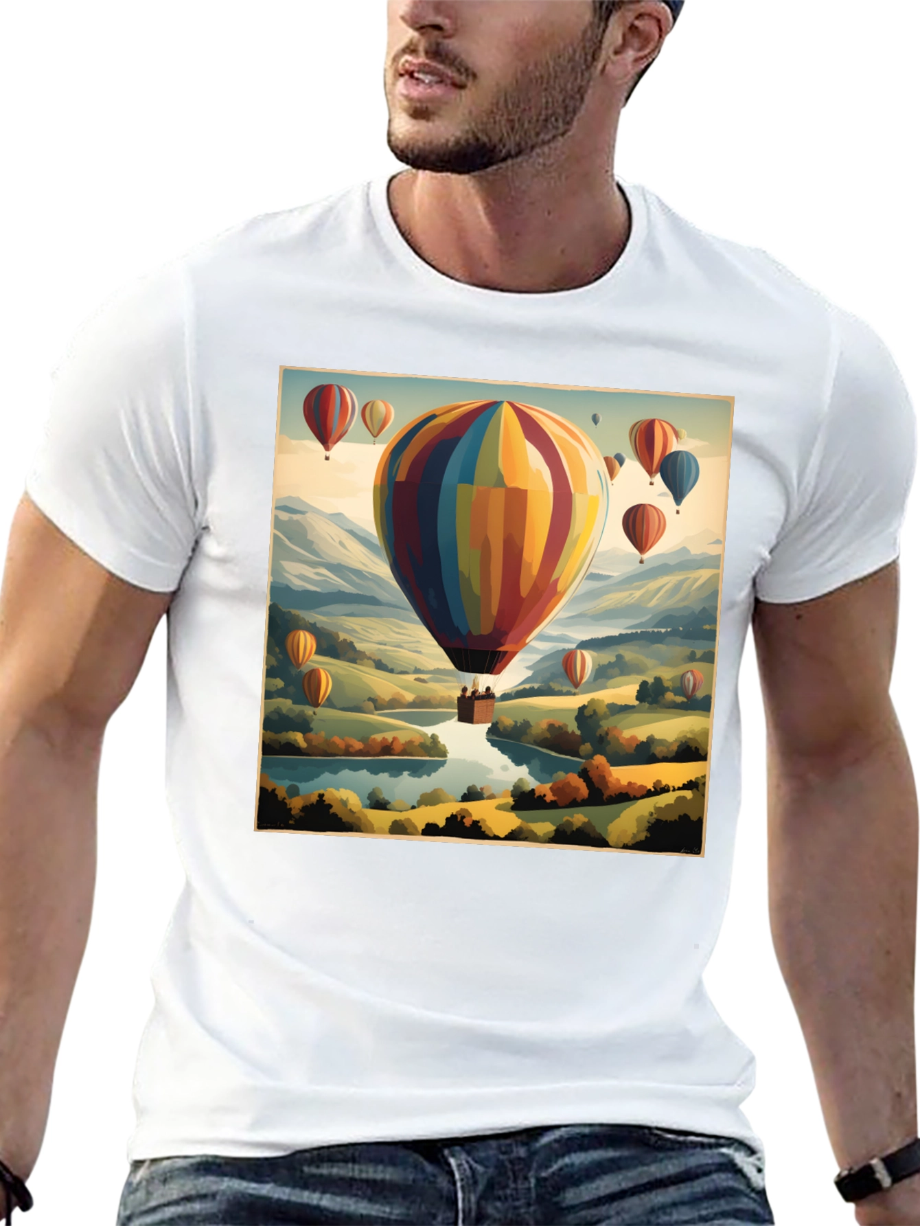 Scenic Hot Air Balloon Ride Graphic T-Shirt