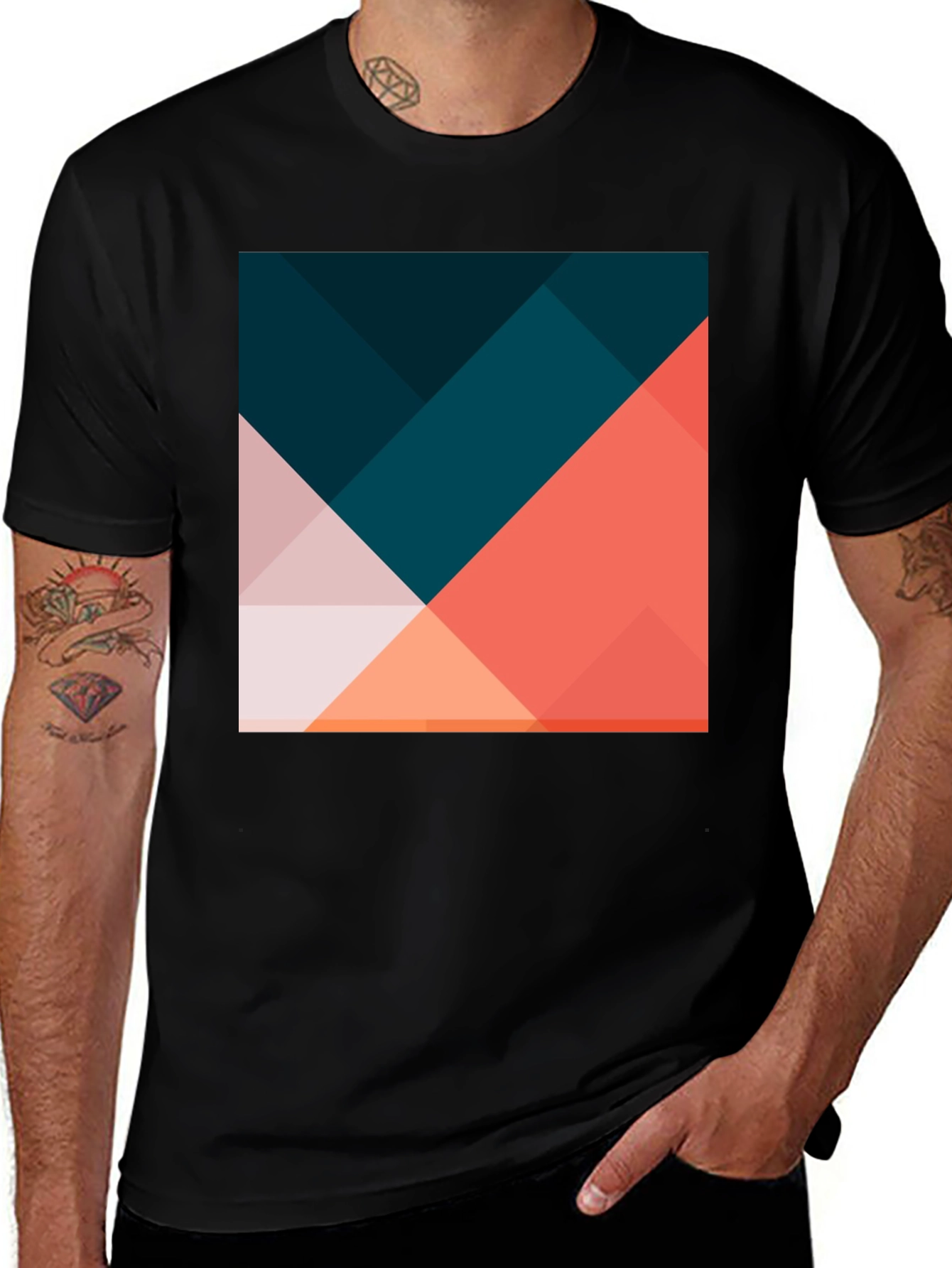 Geometric Print Black T-Shirt - Modern Casual Wear