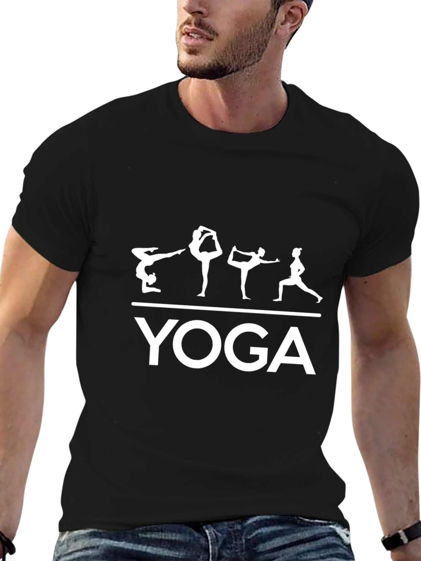 Yoga Poses Graphic T-Shirt - Black Cotton Blend