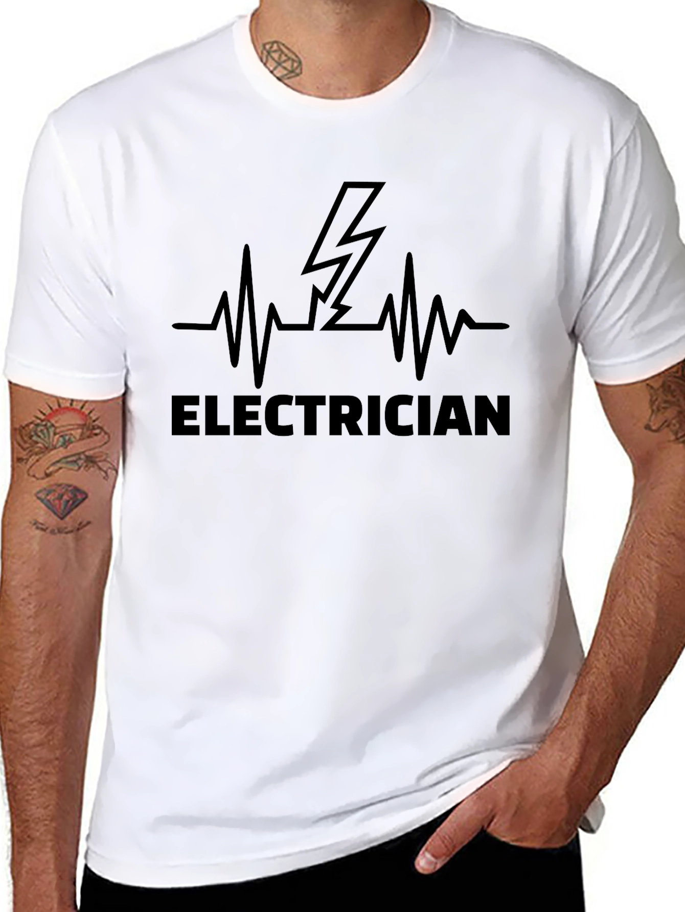 Electrician Heartbeat Bolt Black T-Shirt