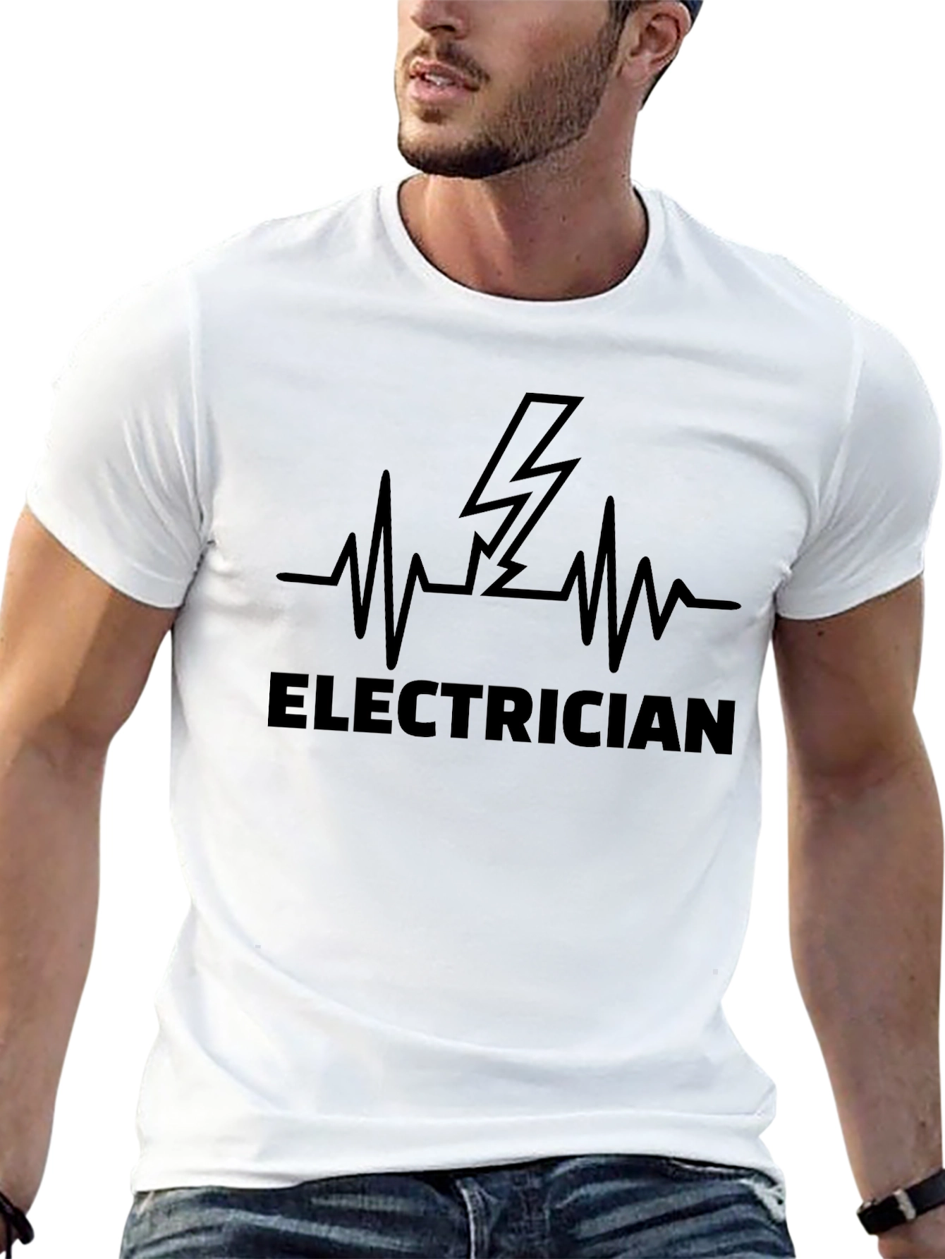 Electrician Heartbeat Bolt Black T-Shirt
