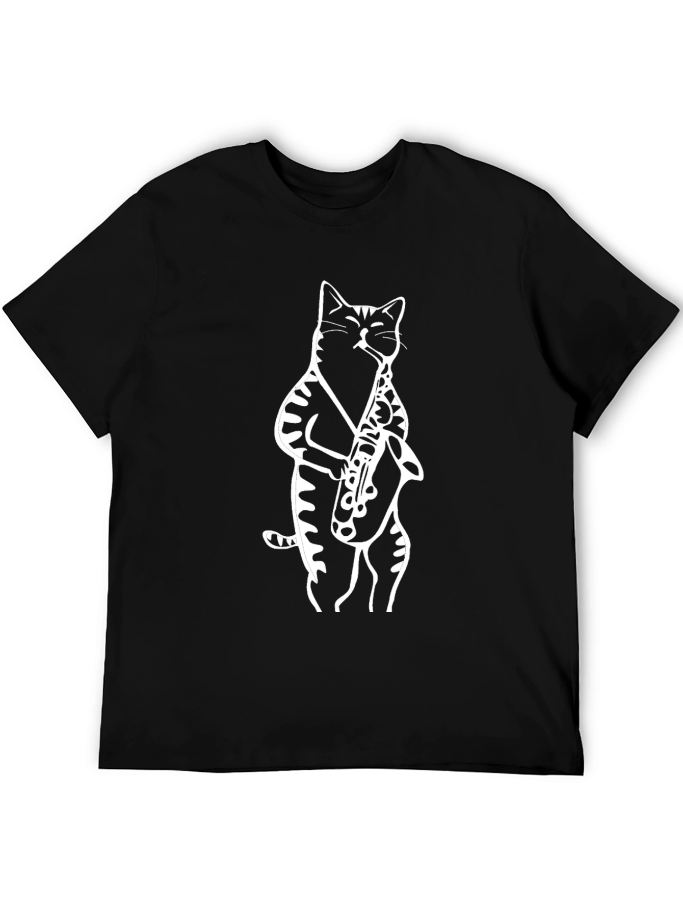 Cool Cat Saxophone Player Graphic Tee - Black