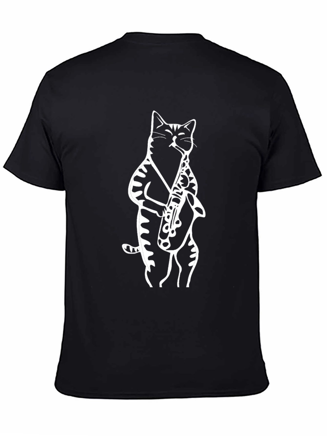 Cool Cat Saxophone Player Graphic Tee - Black