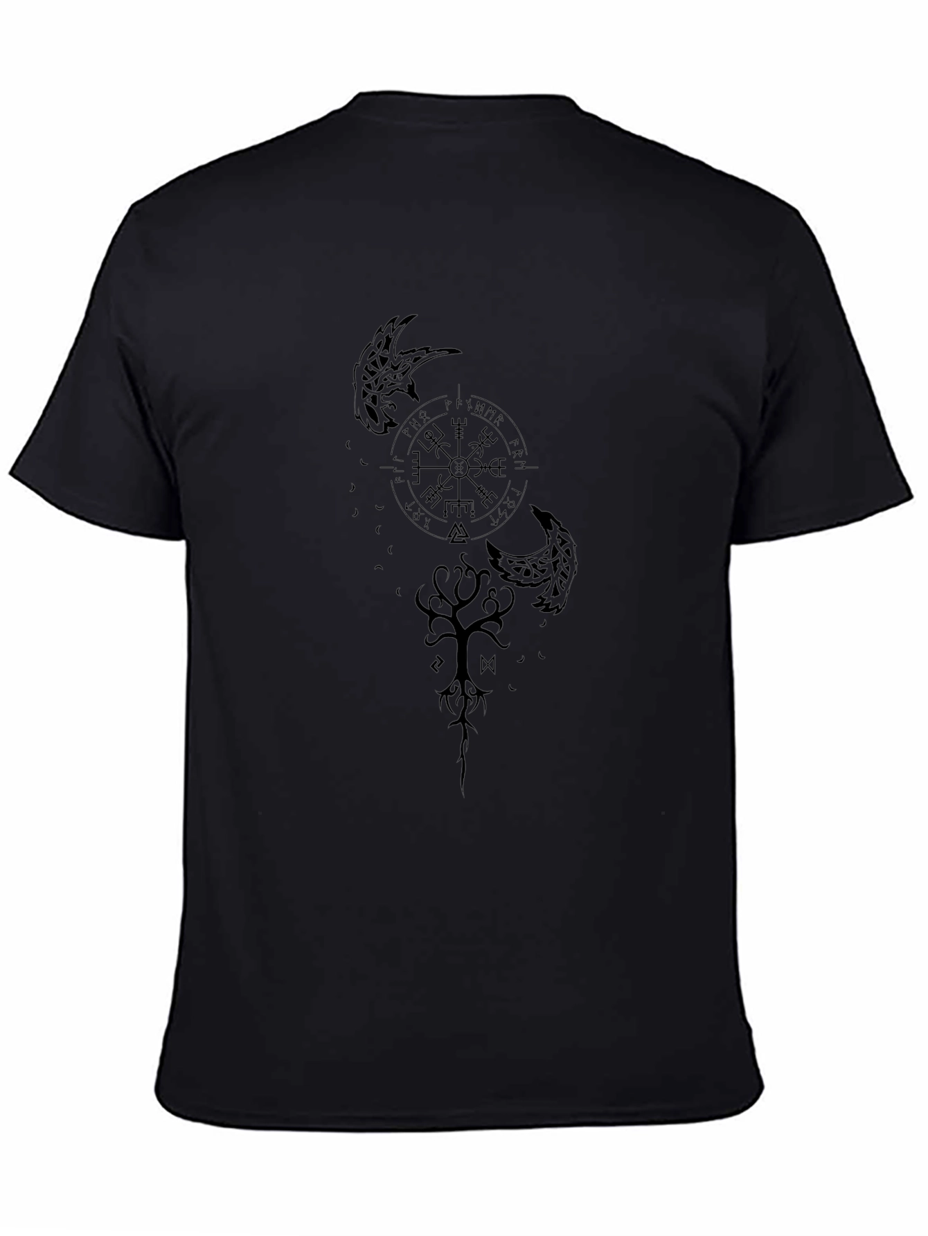 Black Viking Compass T-Shirt - Norse Mythology Design