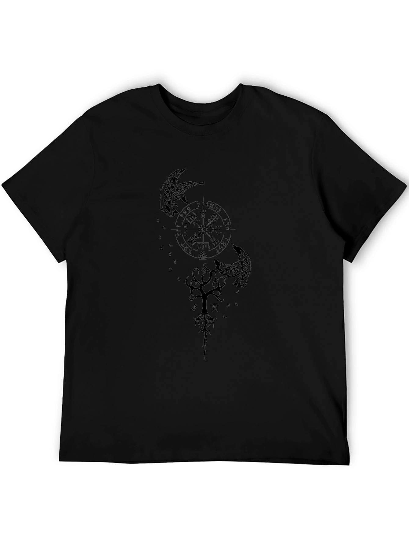 Black Viking Compass T-Shirt - Norse Mythology Design