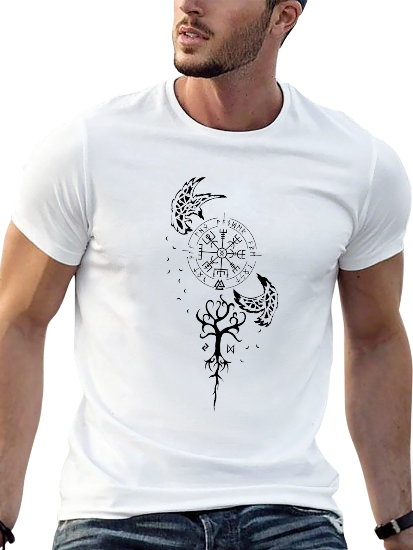 Black Viking Compass T-Shirt - Norse Mythology Design