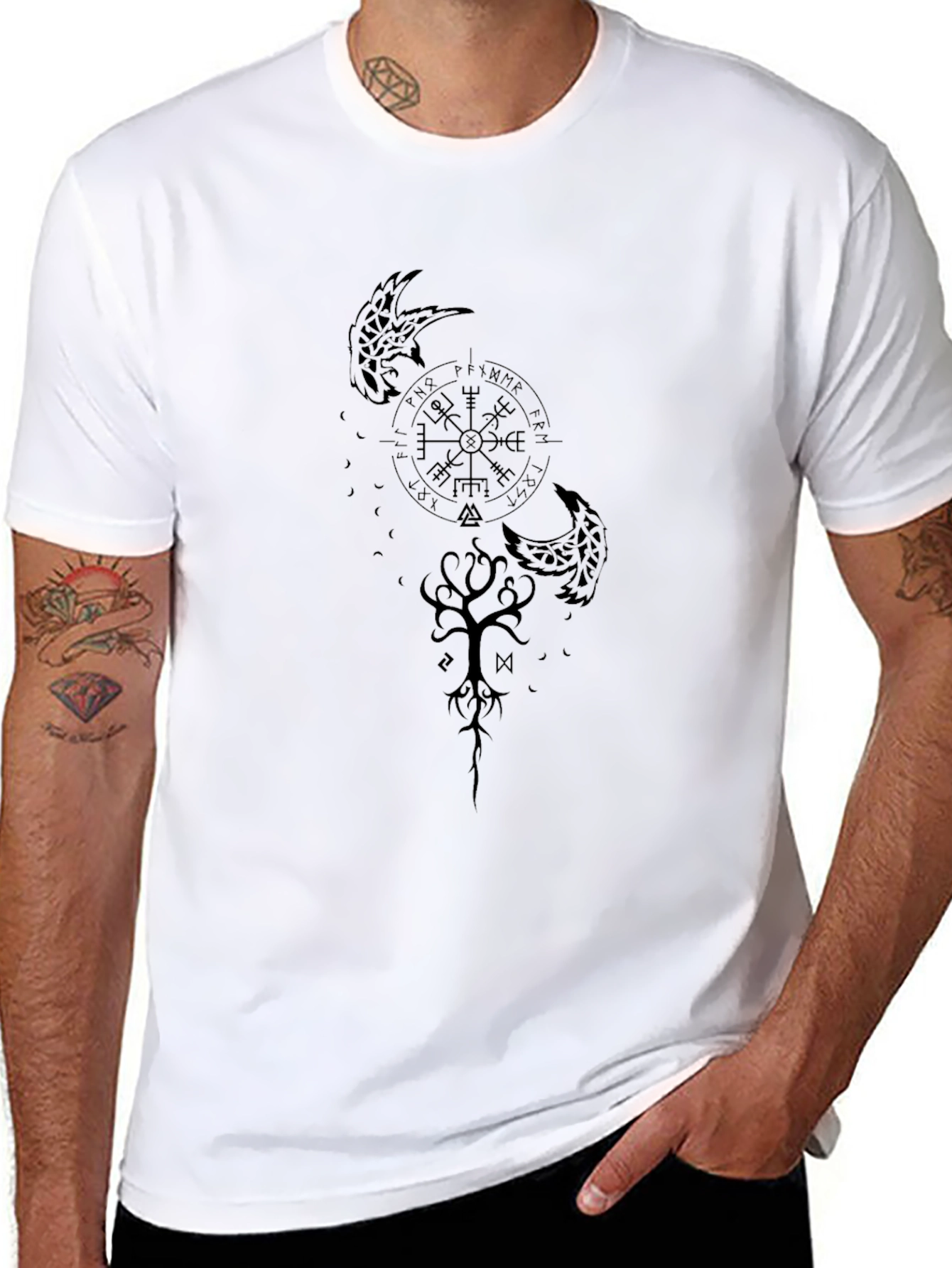 Black Viking Compass T-Shirt - Norse Mythology Design