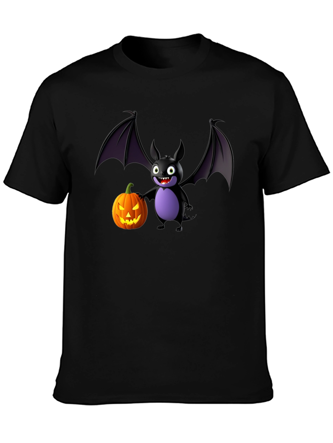 Halloween Bat & Pumpkin Black T-Shirt