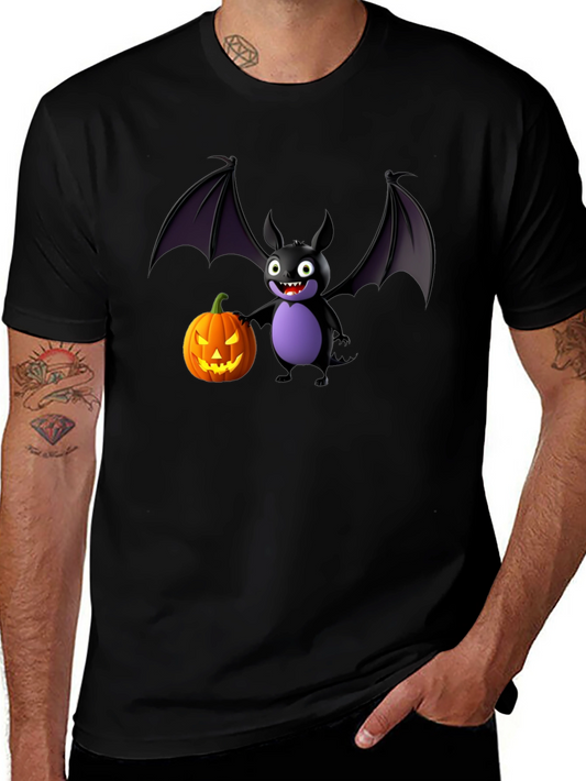 Halloween Bat & Pumpkin Black T-Shirt
