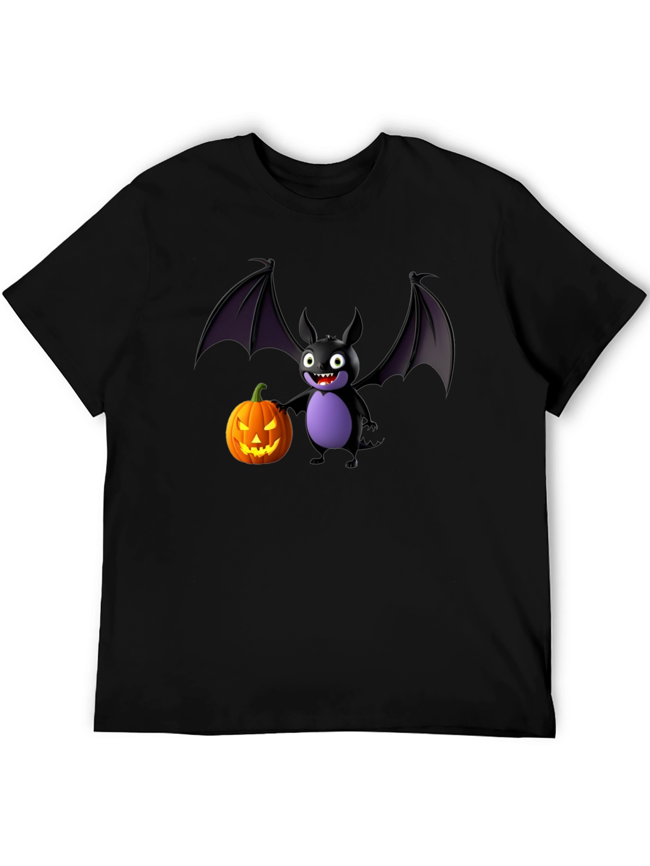 Halloween Bat & Pumpkin Black T-Shirt