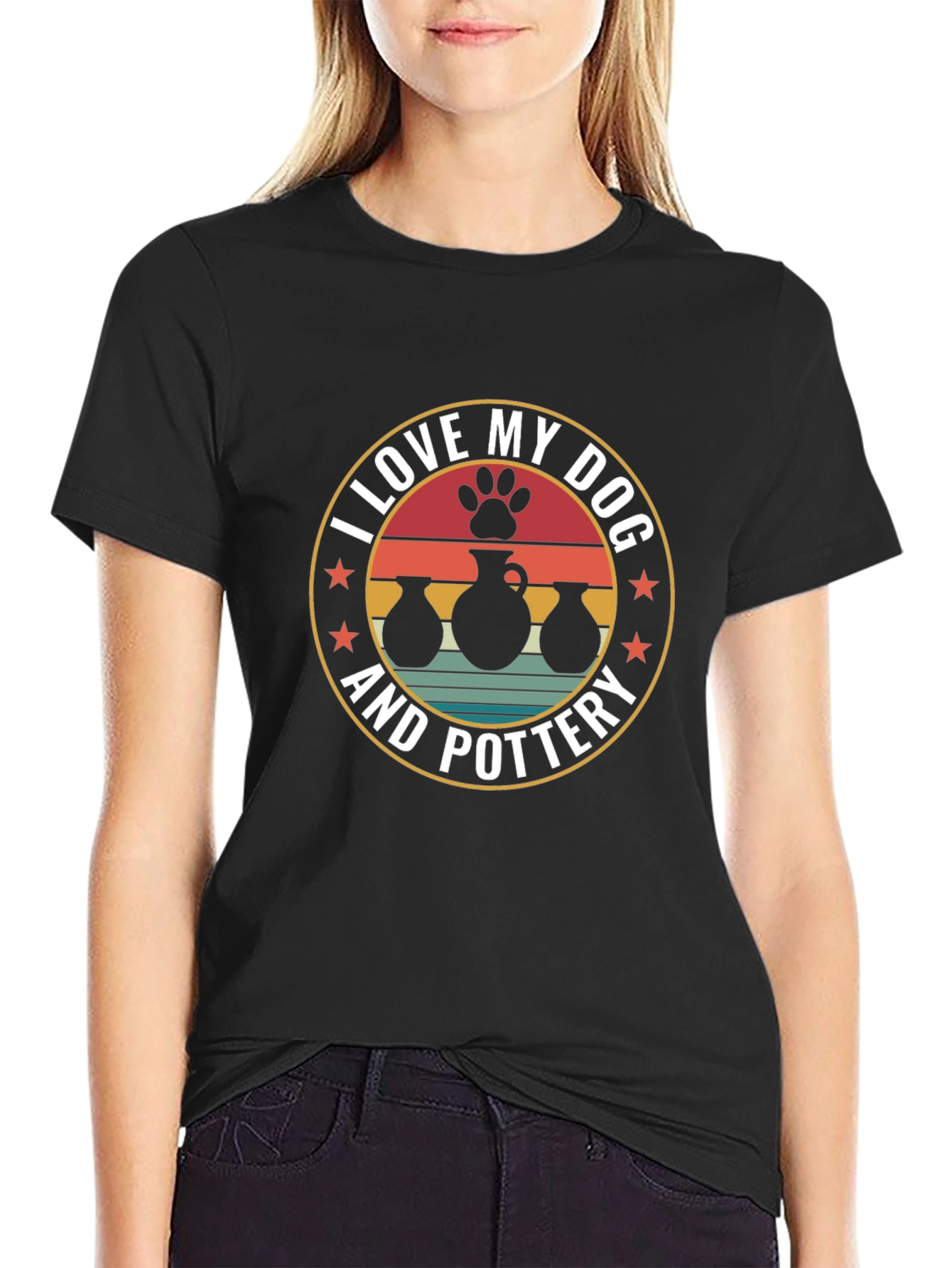 I Love My Dog and Pottery Black T-Shirt