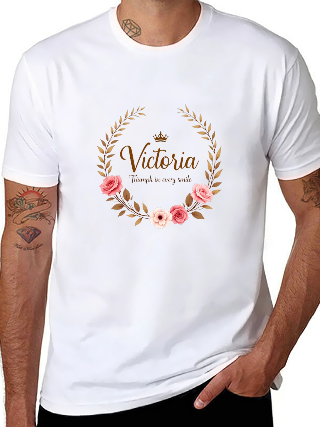 Floral Wreath Custom Name Black T-shirt