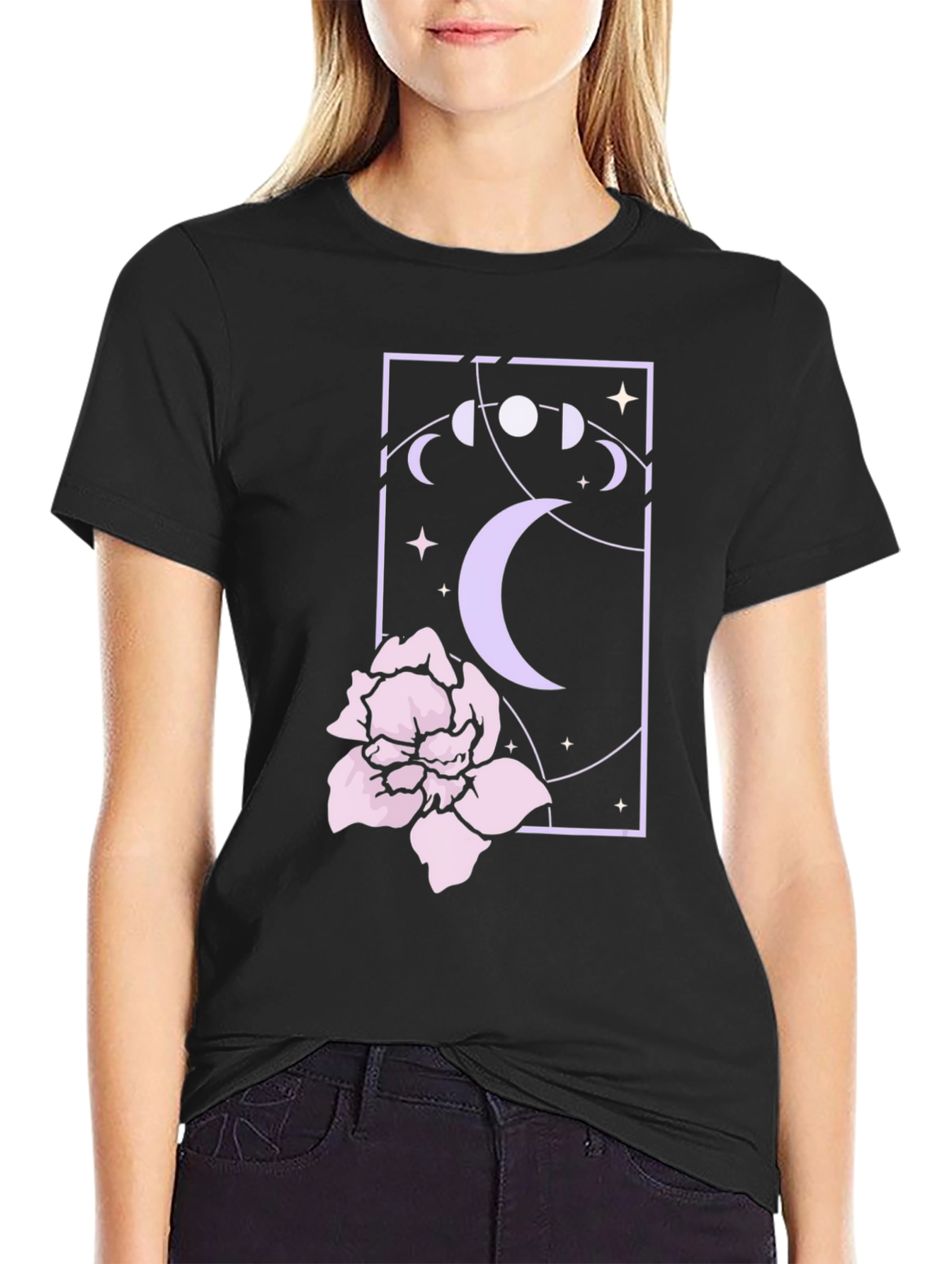 Mystic Moonflower Graphic Tee - Black