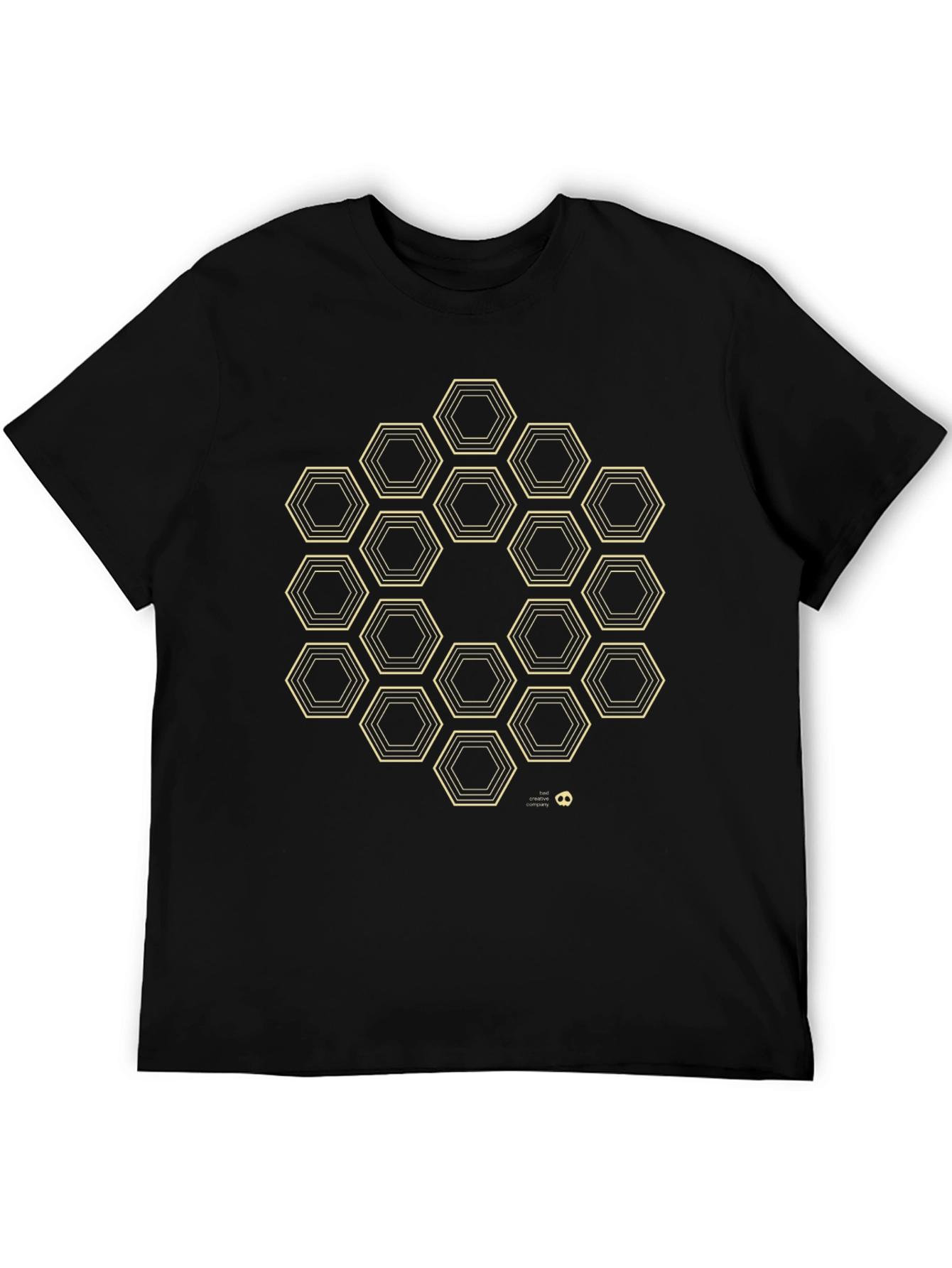 Geometric Hexagon Pattern T-Shirt - Black