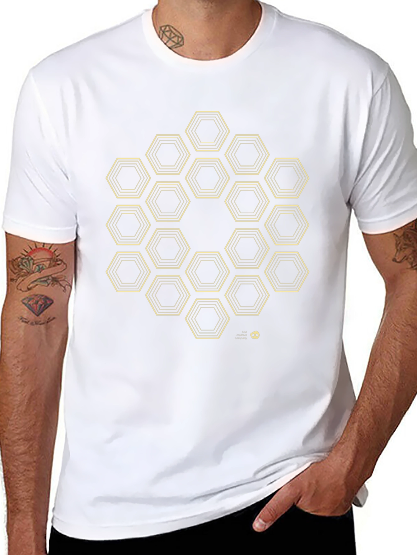 Geometric Hexagon Pattern T-Shirt - Black