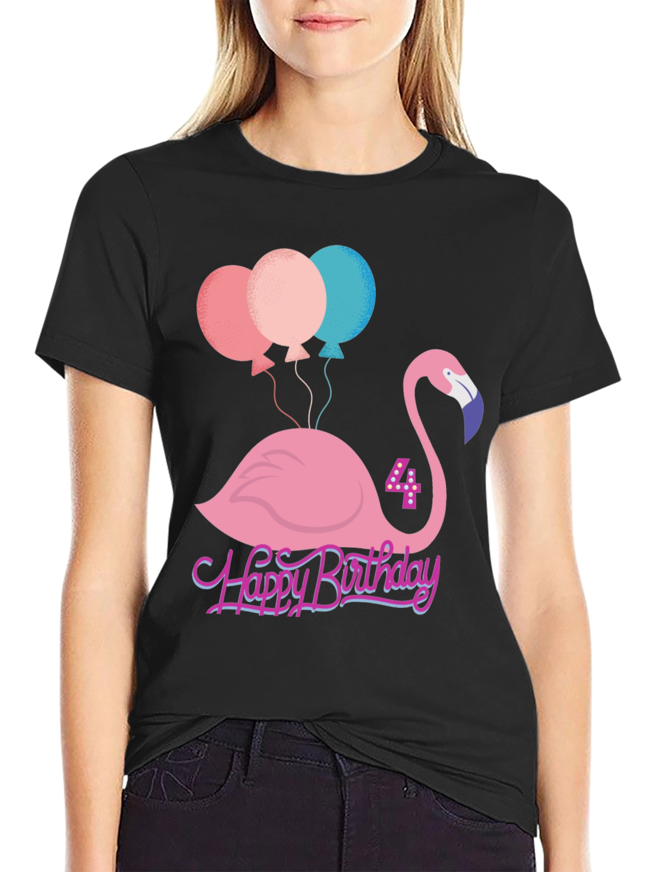 Cute Flamingo 4th Birthday T-Shirt