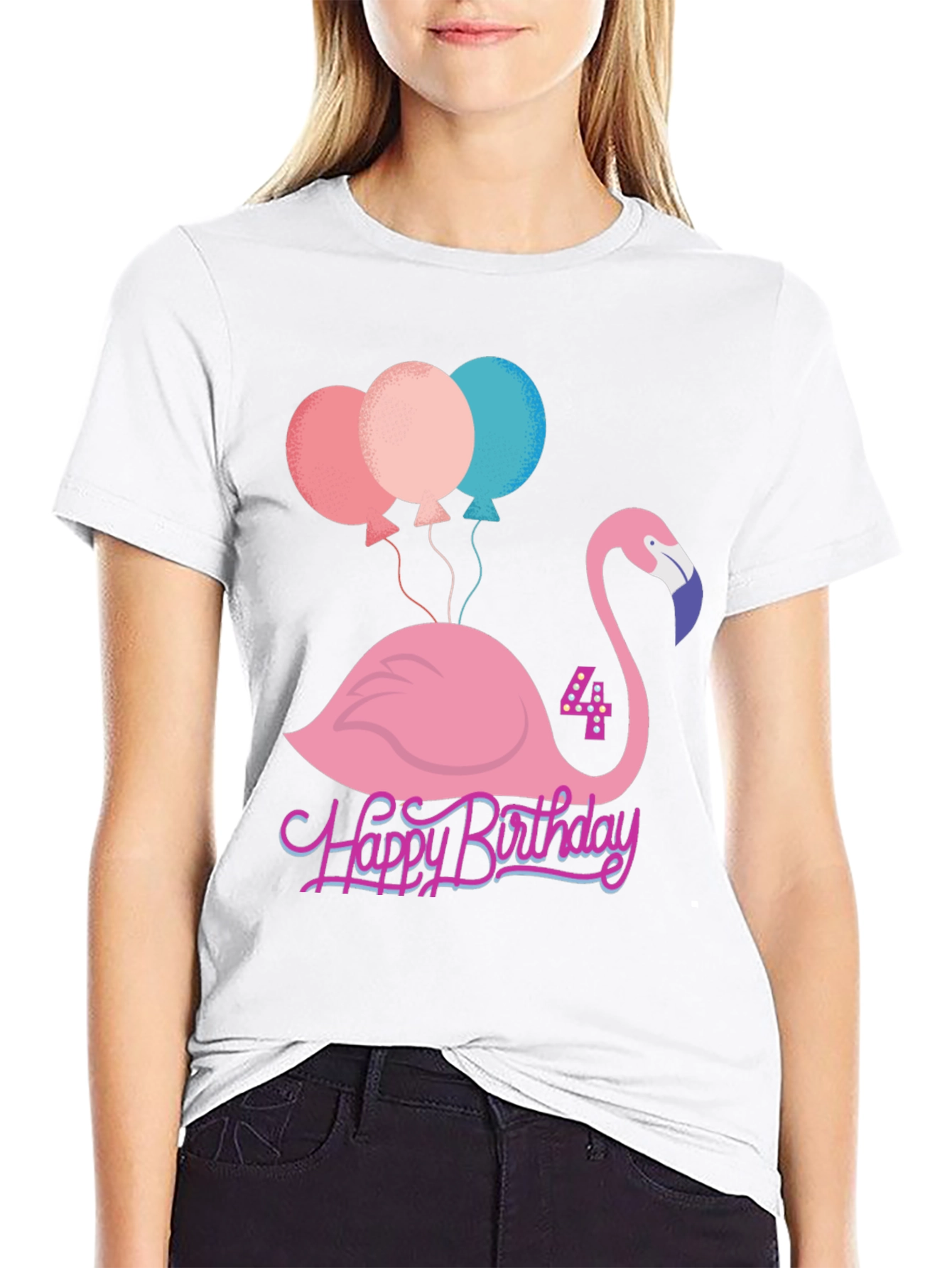 Cute Flamingo 4th Birthday T-Shirt