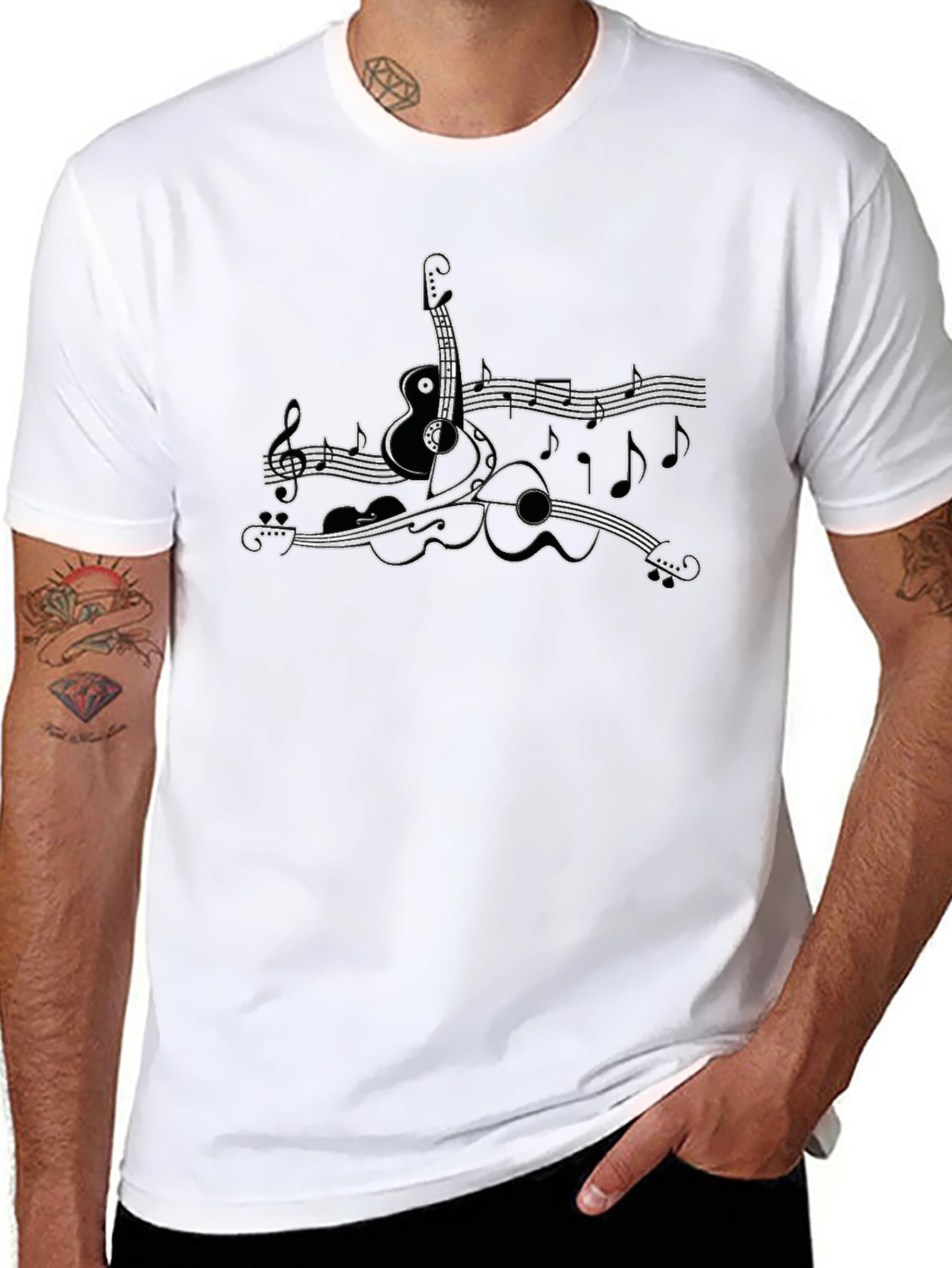 Musical Instruments Graphic Tee - Black Cotton Shirt