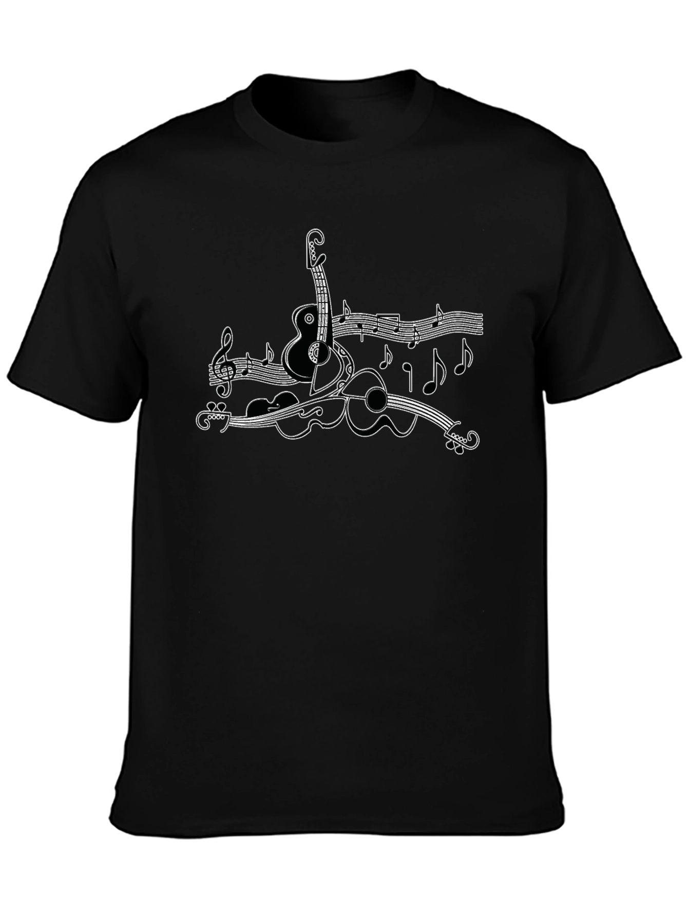 Musical Instruments Graphic Tee - Black Cotton Shirt