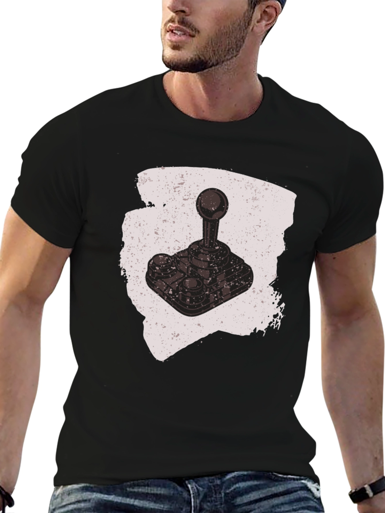 Retro Gaming Joystick Graphic Tee - Black
