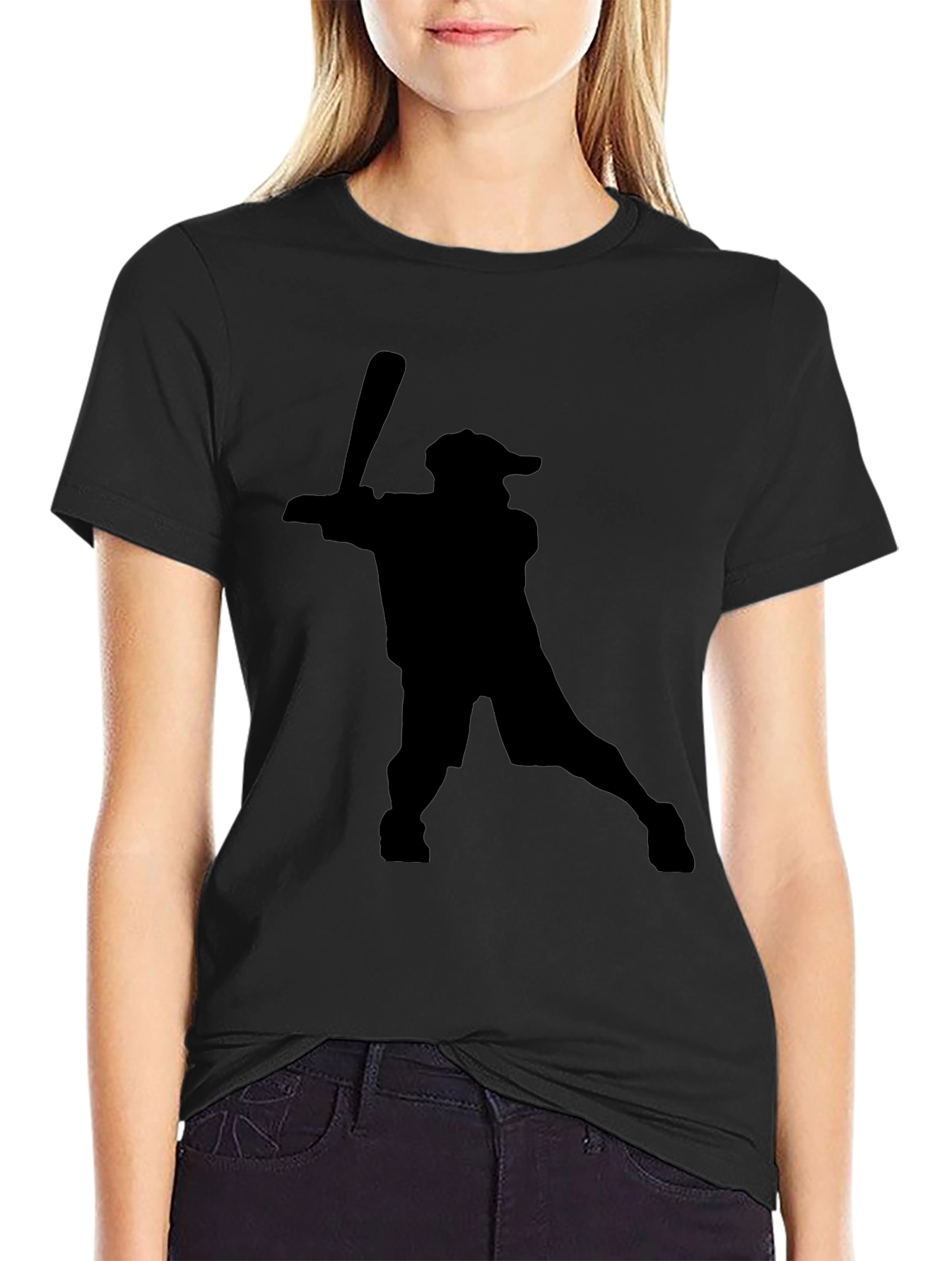 Baseball Player Silhouette Black T-Shirt