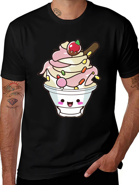 Kawaii Ice Cream Dessert Graphic Black T-Shirt