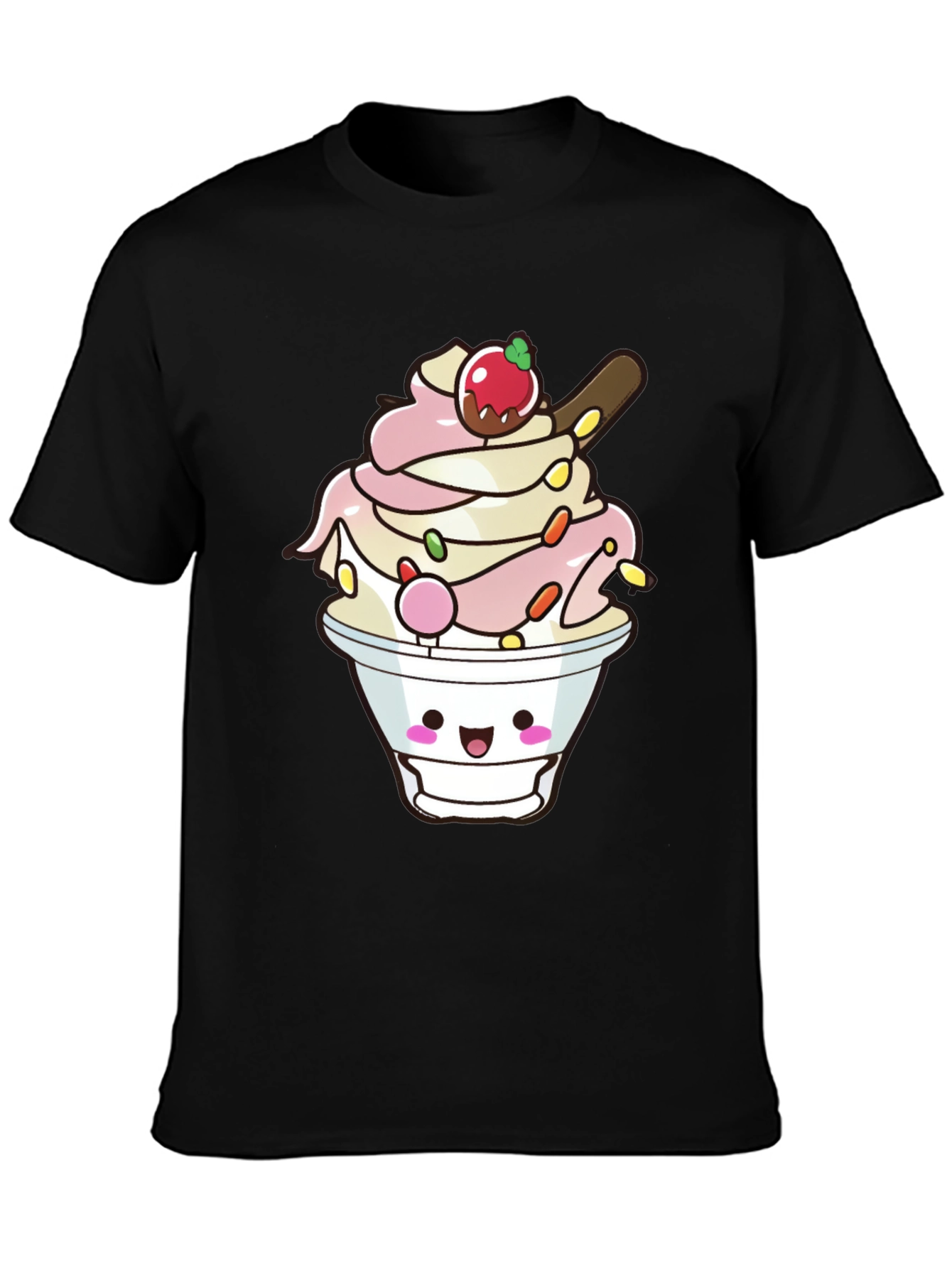 Kawaii Ice Cream Dessert Graphic Black T-Shirt