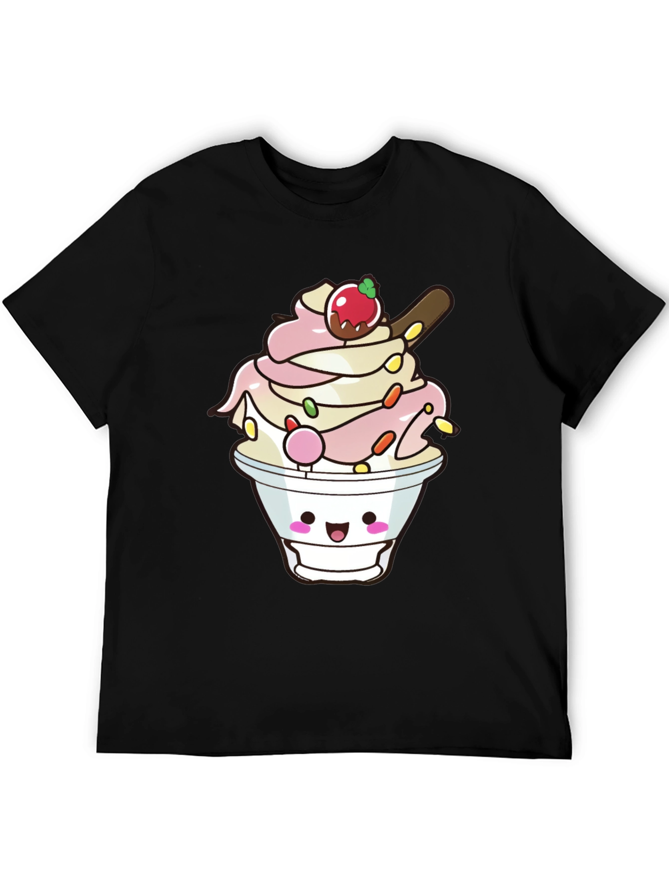 Kawaii Ice Cream Dessert Graphic Black T-Shirt