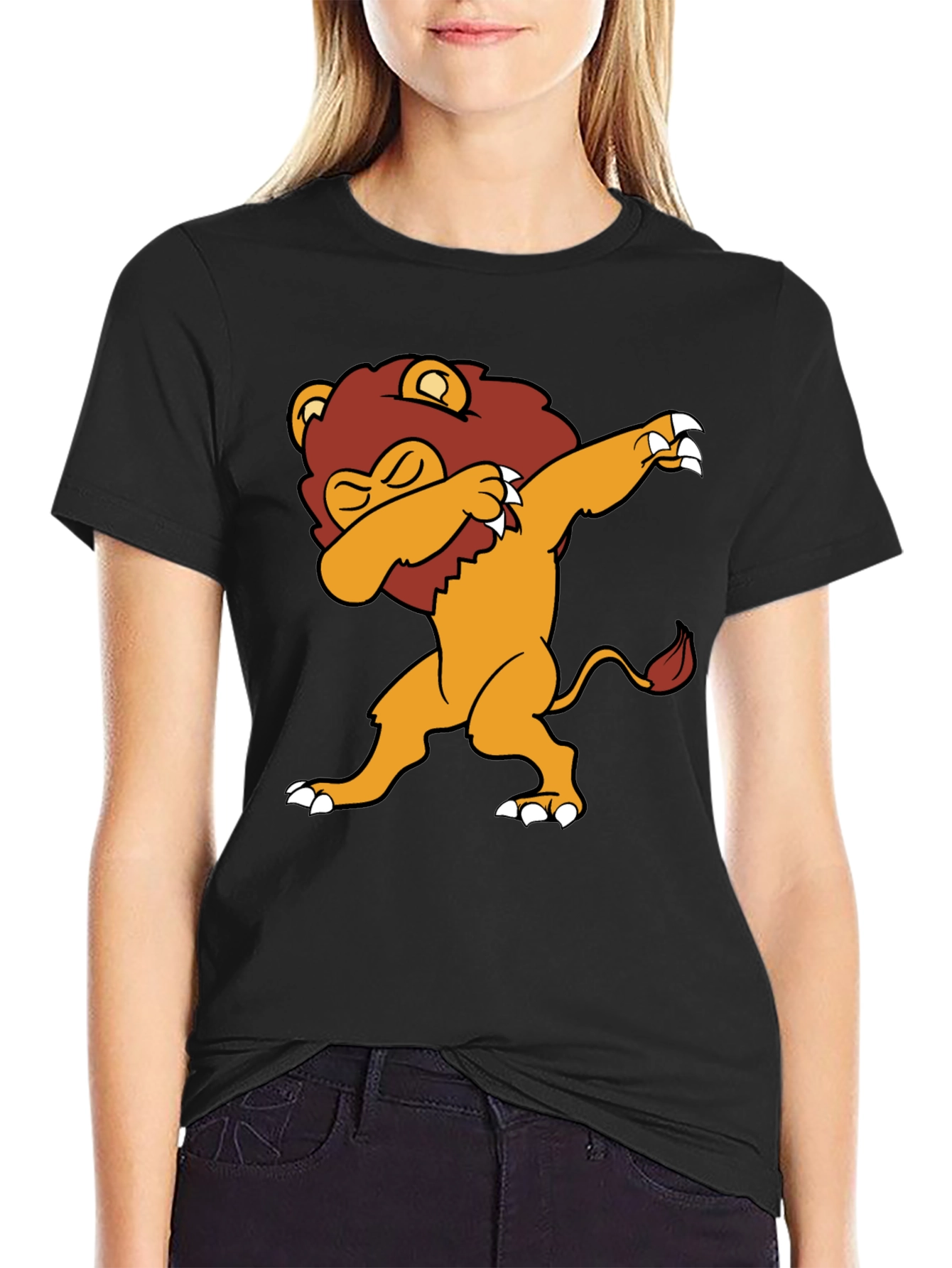 Dabbing Lion Graphic Tee - Black Cotton Blend T-Shirt