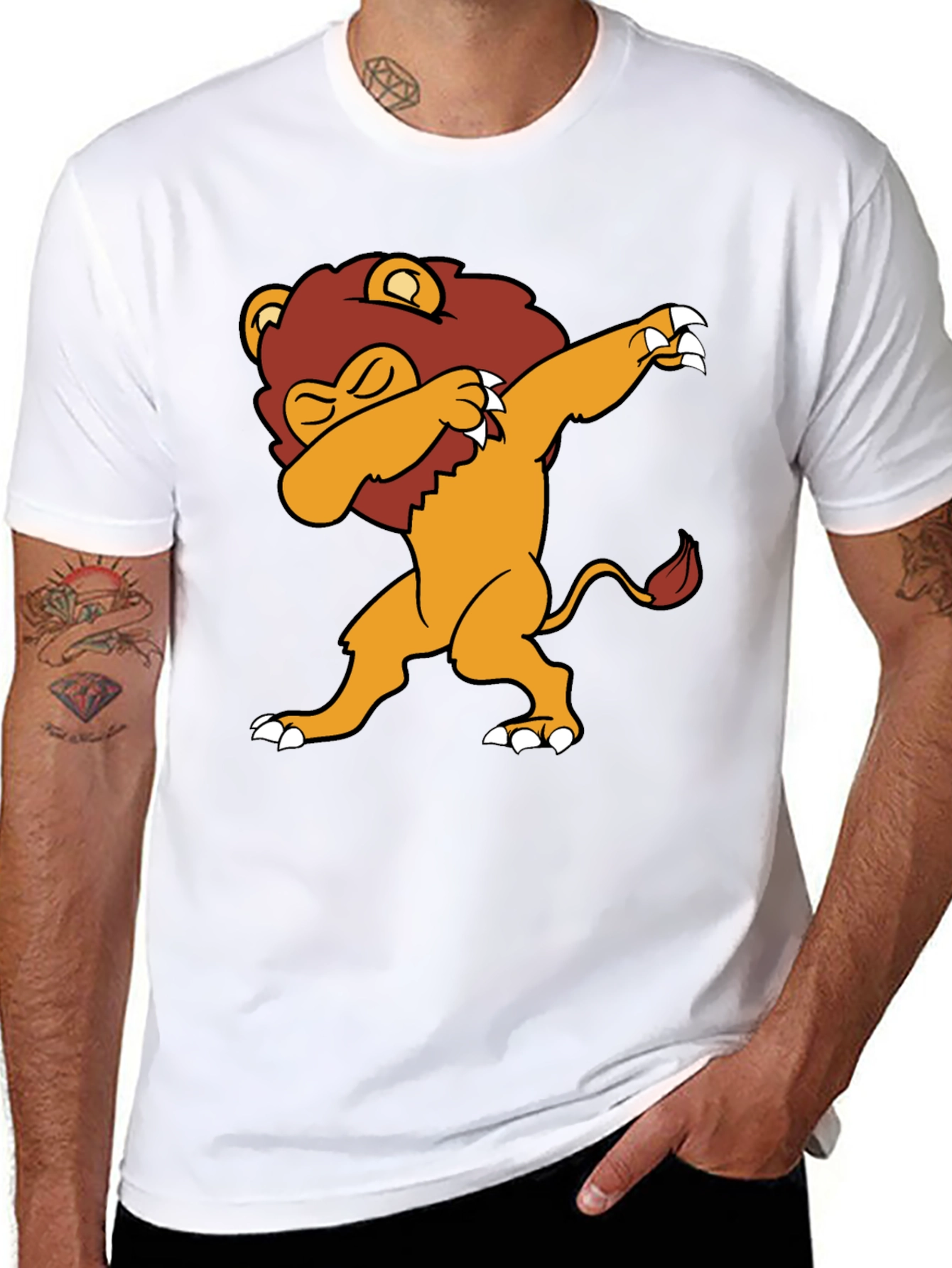 Dabbing Lion Graphic Tee - Black Cotton Blend T-Shirt