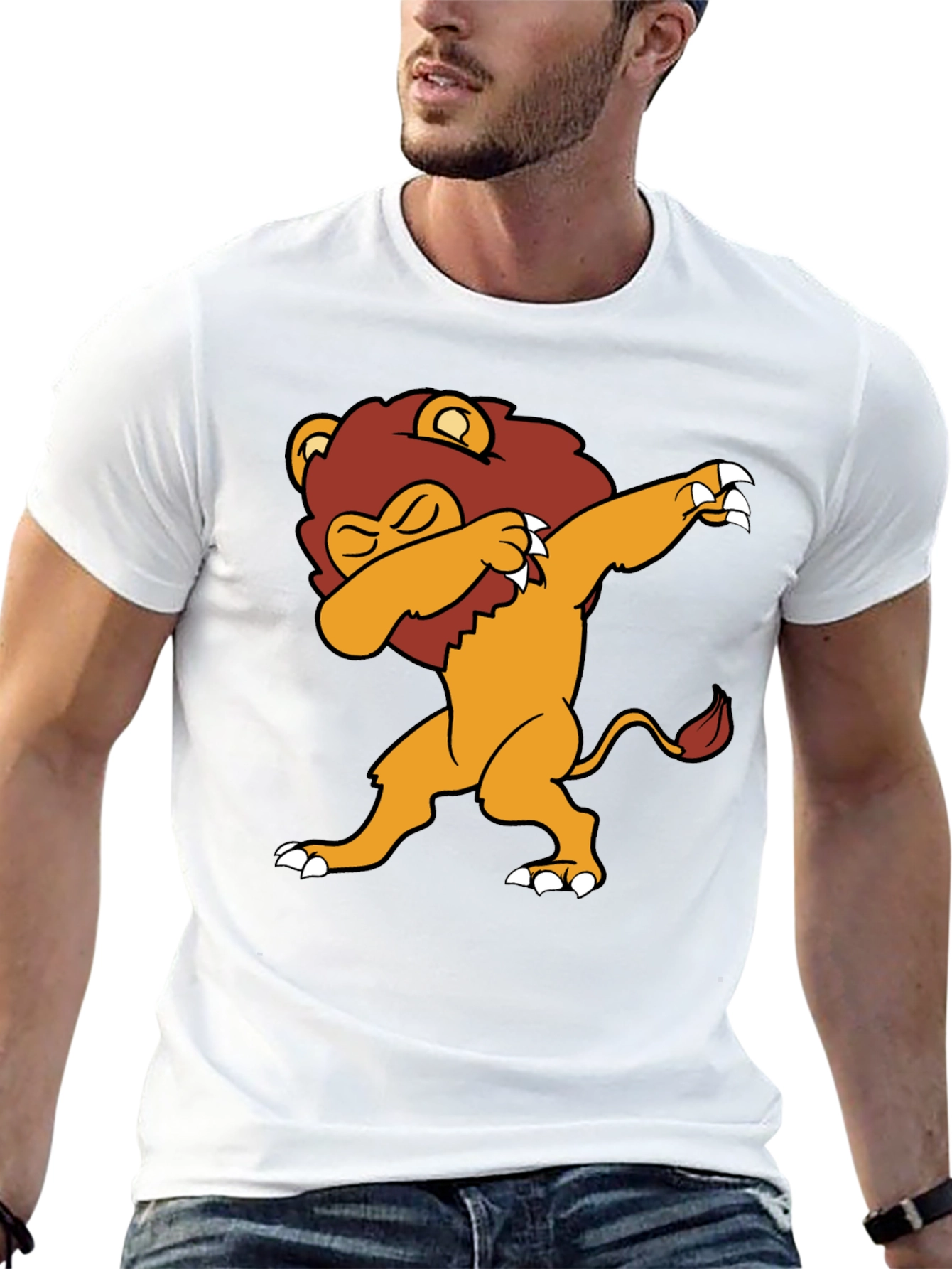 Dabbing Lion Graphic Tee - Black Cotton Blend T-Shirt
