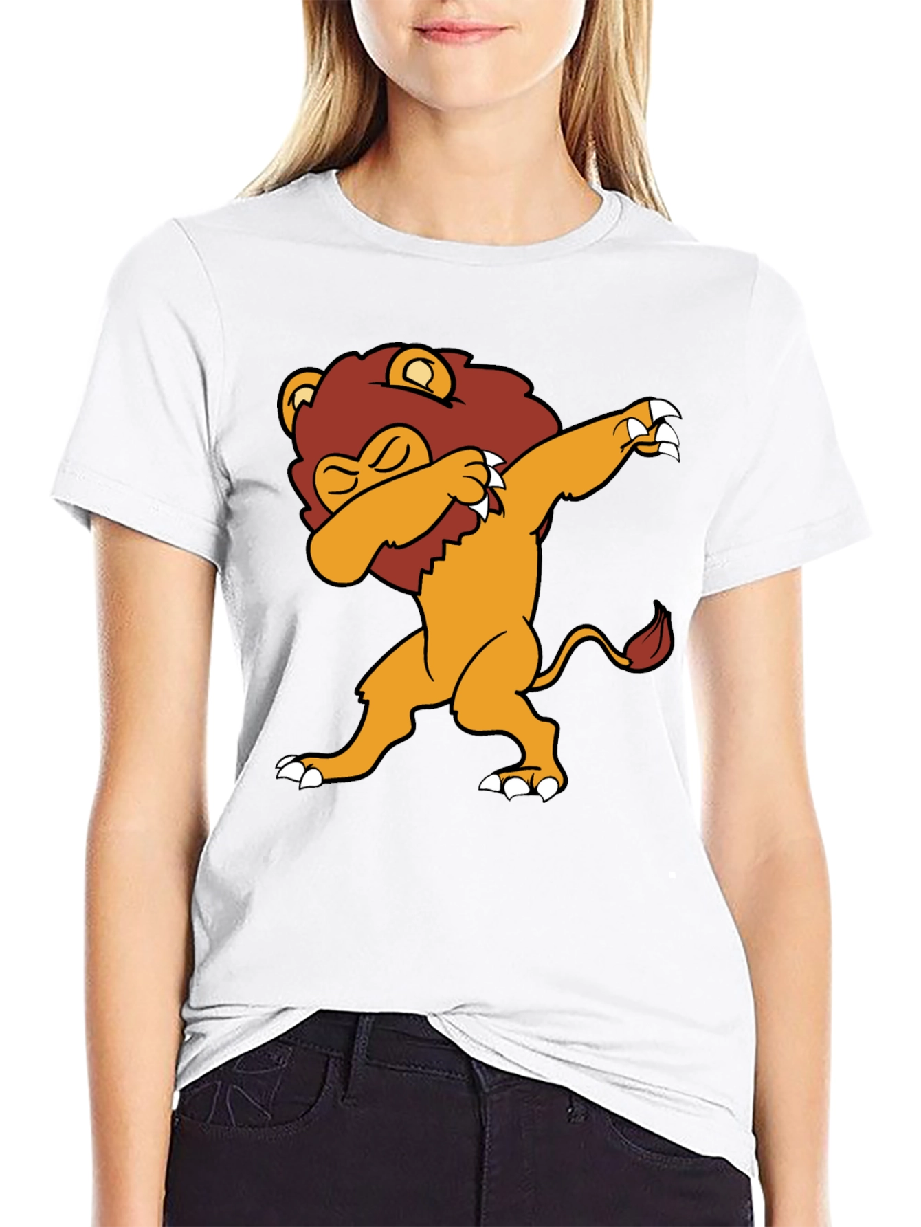 Dabbing Lion Graphic Tee - Black Cotton Blend T-Shirt
