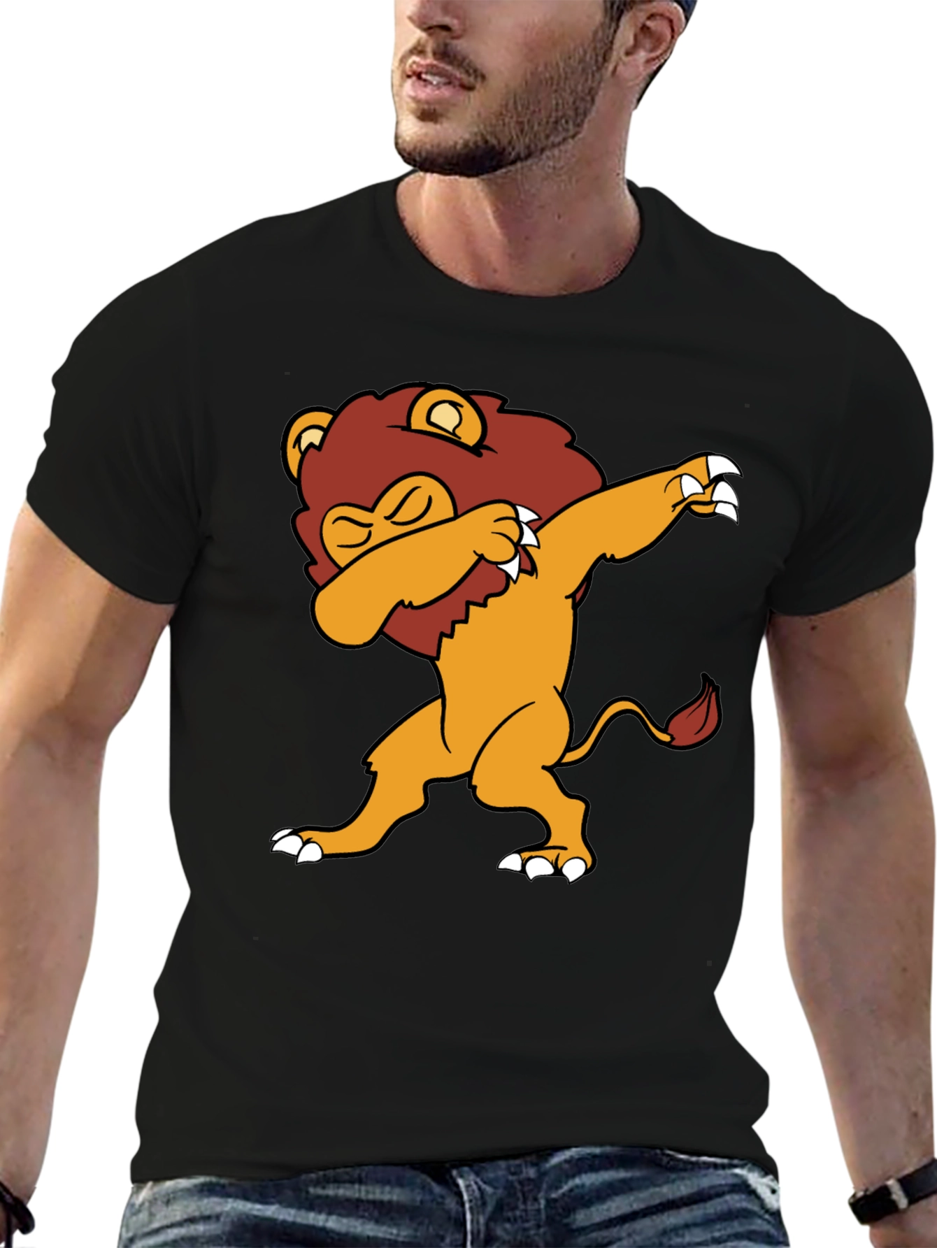 Dabbing Lion Graphic Tee - Black Cotton Blend T-Shirt