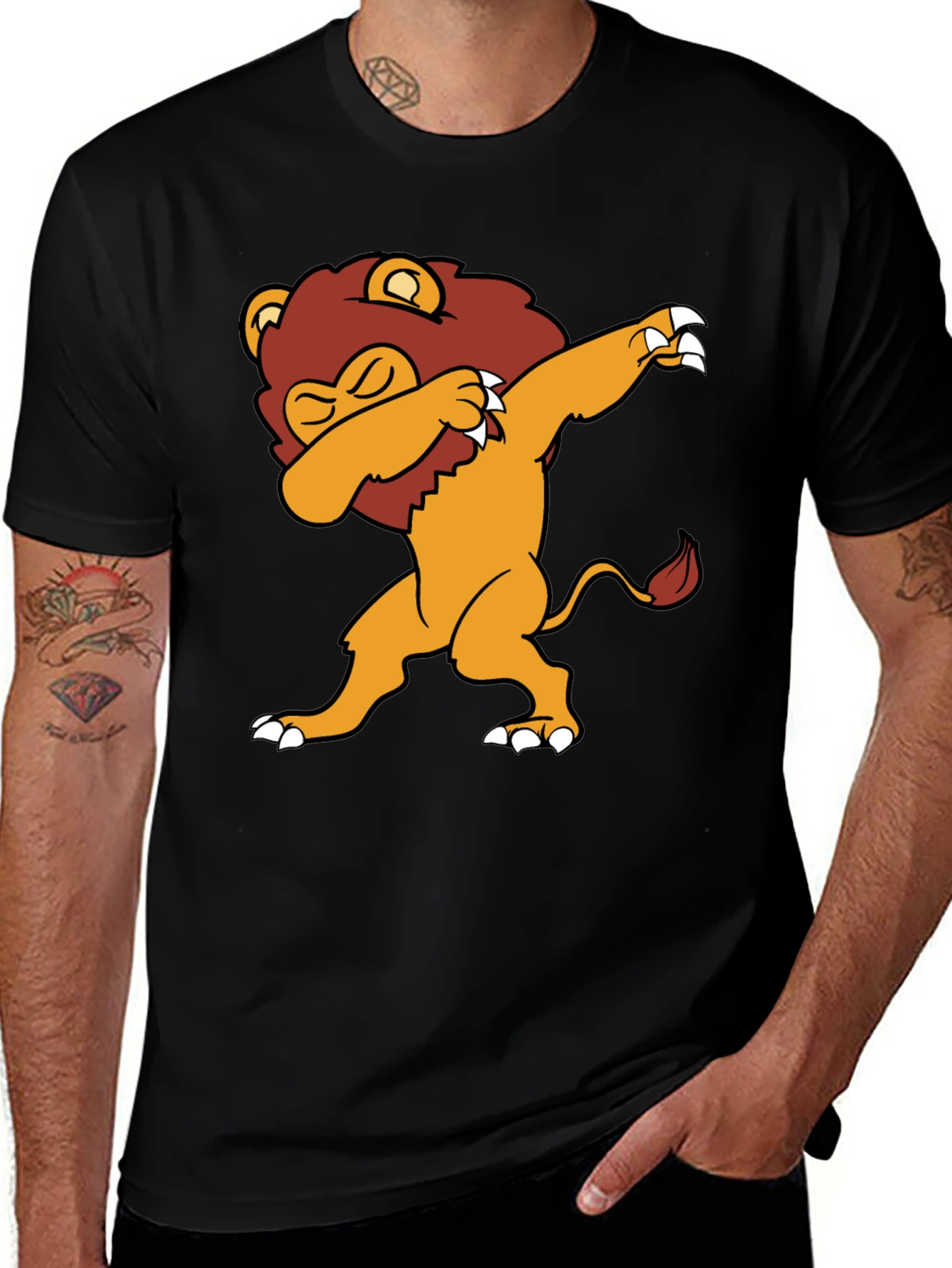 Dabbing Lion Graphic Tee - Black Cotton Blend T-Shirt