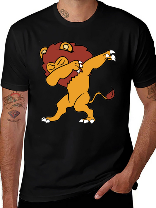Dabbing Lion Graphic Tee - Black Cotton Blend T-Shirt