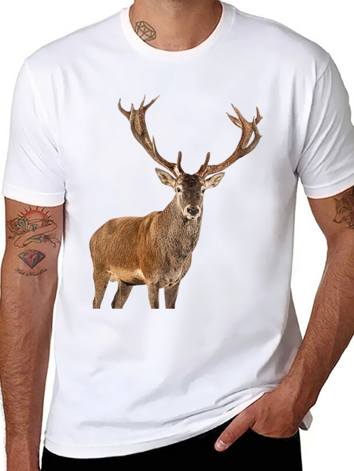 Deer Graphic Print Black T-Shirt
