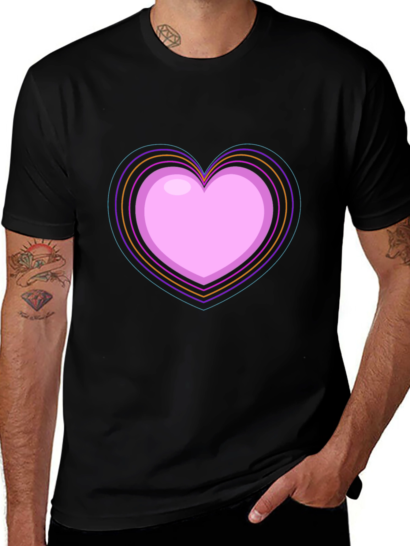 Neon Heart Graphic Black T-Shirt